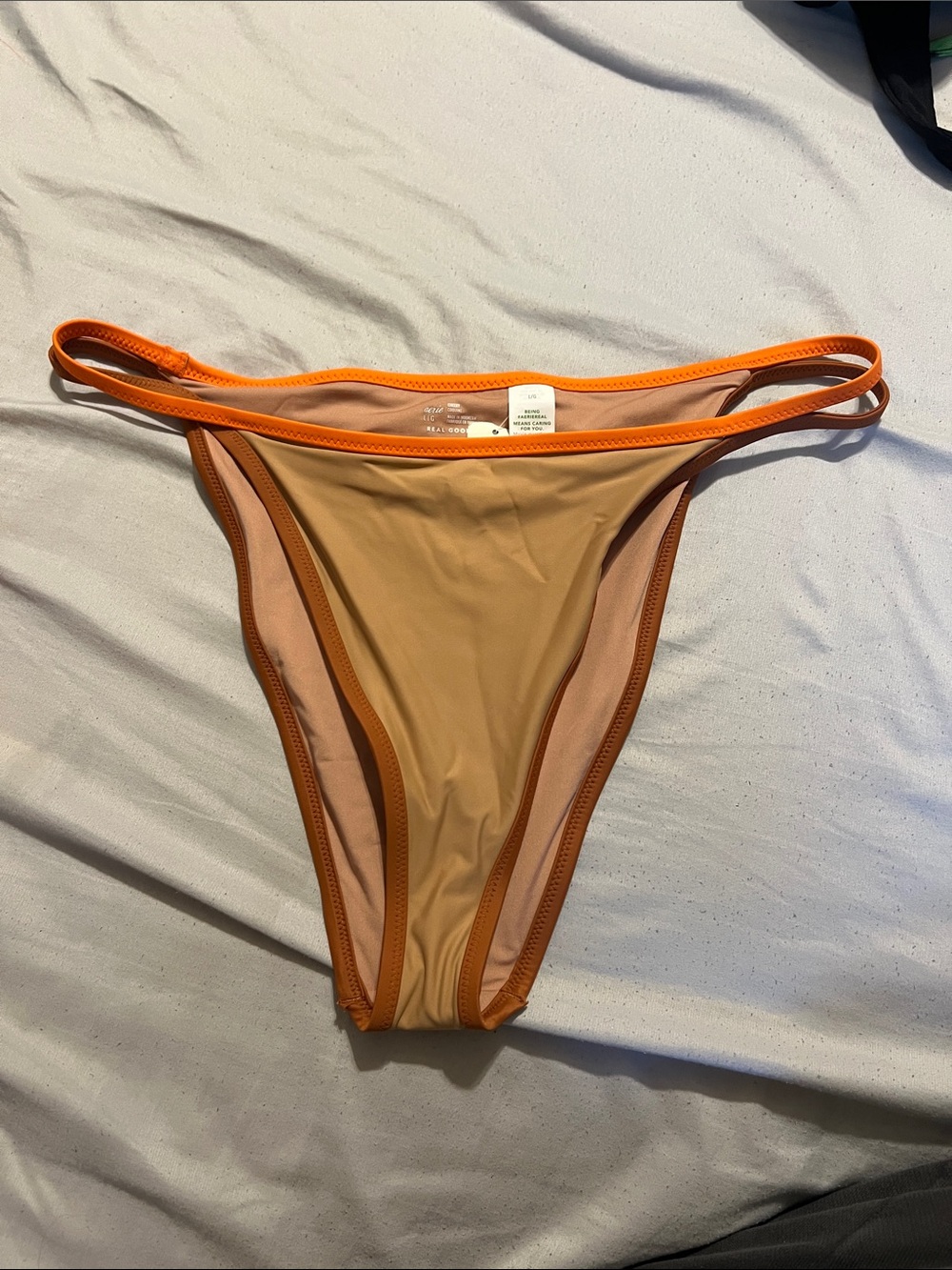 aerie Tan Bikini Bottom with Bright Orange Trim